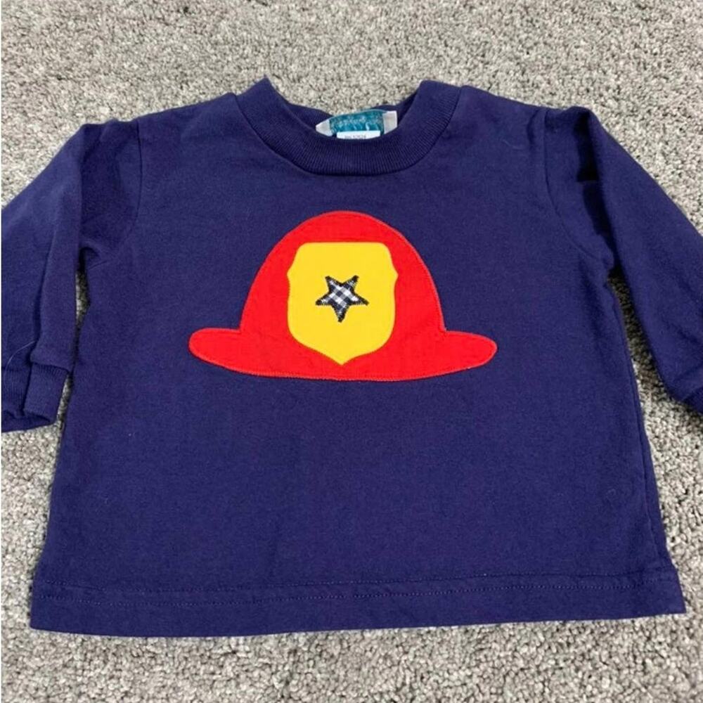 Funtasia! Too Dallas Baby Boy Applique Fireman's Navy Long Sleeve size 12 months